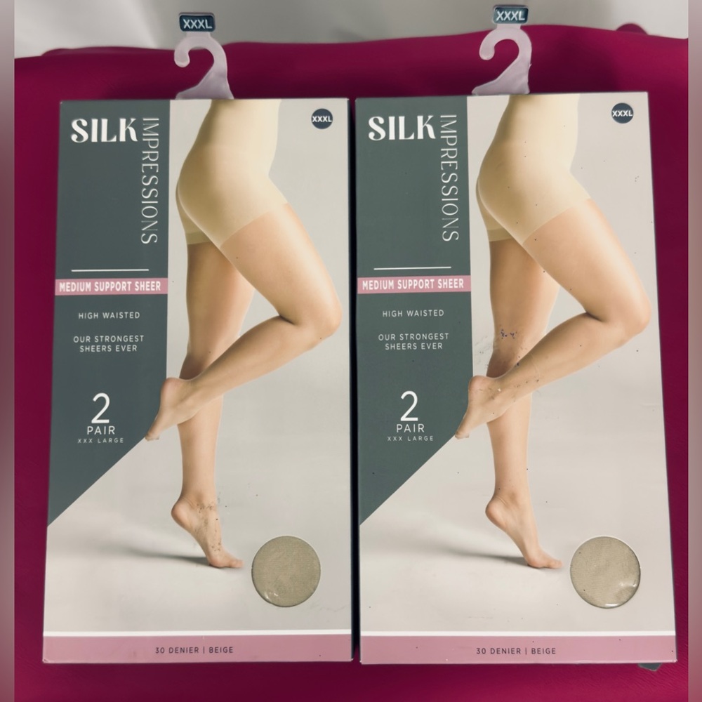 Silk Impressions 30 Denier Medium Support High Waisted Beige Pantyhose 4Pair NWT